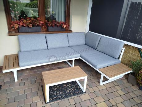 Nowoczesne meble na taras - narożnik modułowy ze stolikiem - Vernon - White