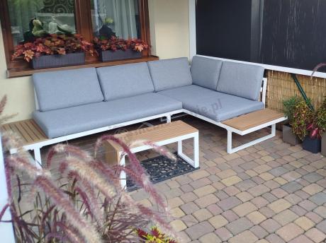 Nowoczesne meble na taras - narożnik modułowy ze stolikiem - Vernon - White