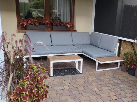 Nowoczesne meble na taras - narożnik modułowy ze stolikiem - Vernon - White