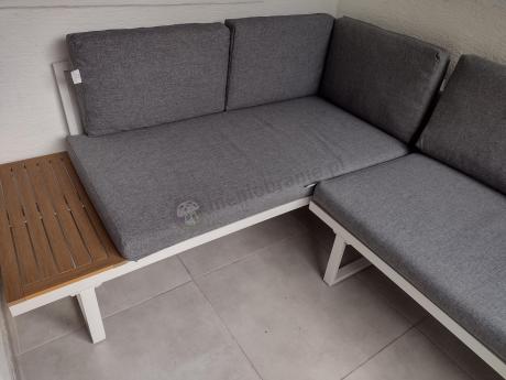 Nowoczesne meble na taras - narożnik modułowy ze stolikiem - Vernon - White