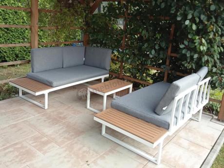 Nowoczesne meble na taras - narożnik modułowy ze stolikiem - Vernon - White