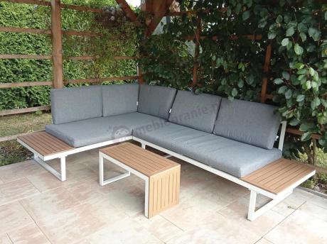 Nowoczesne meble na taras - narożnik modułowy ze stolikiem - Vernon - White