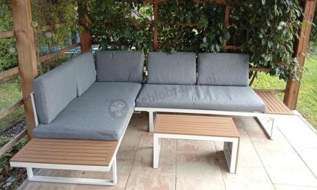 Nowoczesne meble na taras - narożnik modułowy ze stolikiem - Vernon - White