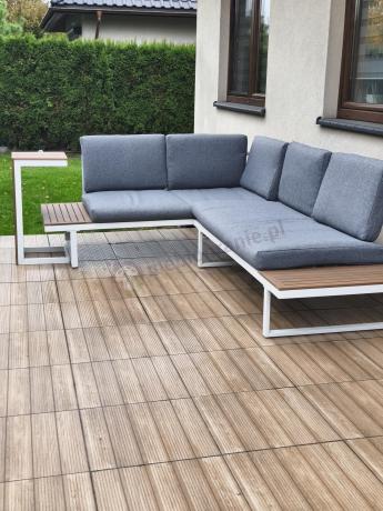 Nowoczesne meble na taras - narożnik modułowy ze stolikiem - Vernon - White