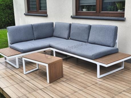 Nowoczesne meble na taras - narożnik modułowy ze stolikiem - Vernon - White