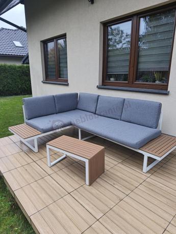 Nowoczesne meble na taras - narożnik modułowy ze stolikiem - Vernon - White