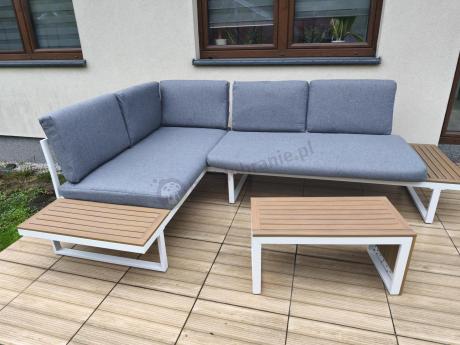 Nowoczesne meble na taras - narożnik modułowy ze stolikiem - Vernon - White