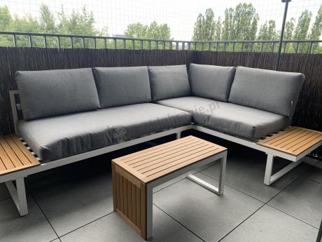 Nowoczesne meble na taras - narożnik modułowy ze stolikiem - Vernon - White