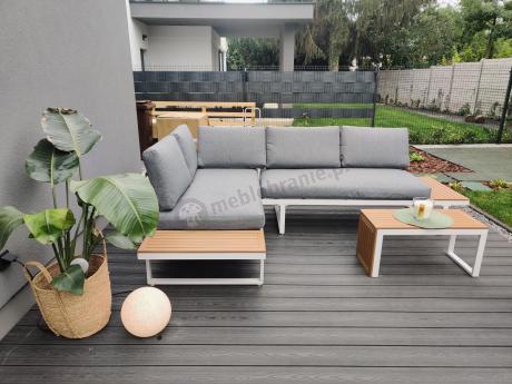 Nowoczesne meble na taras - narożnik modułowy ze stolikiem - Vernon - White