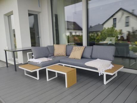 Nowoczesne meble na taras - narożnik modułowy ze stolikiem - Vernon - White