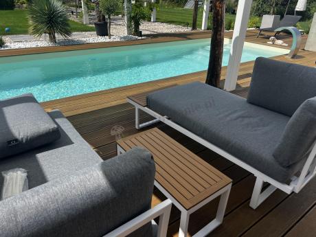 Nowoczesne meble na taras - narożnik modułowy ze stolikiem - Vernon - White