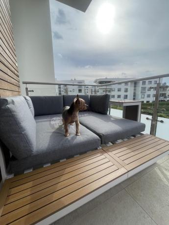 Nowoczesne meble na taras - narożnik modułowy ze stolikiem - Vernon - White