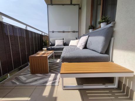 Nowoczesne meble na taras - narożnik modułowy ze stolikiem - Vernon - White