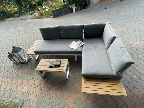 Nowoczesne meble na taras - narożnik modułowy ze stolikiem - Vernon - White