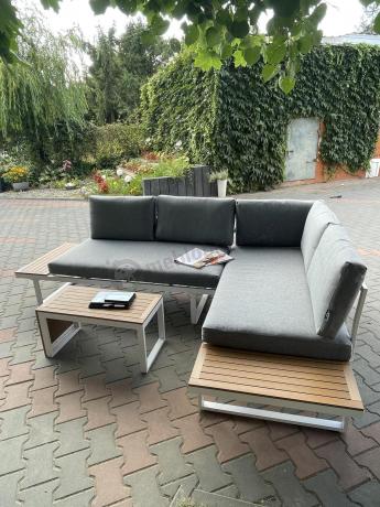 Nowoczesne meble na taras - narożnik modułowy ze stolikiem - Vernon - White