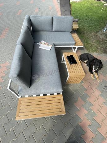 Nowoczesne meble na taras - narożnik modułowy ze stolikiem - Vernon - White