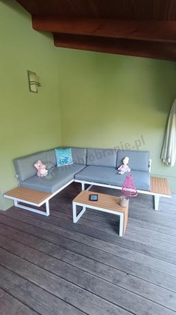 Nowoczesne meble na taras - narożnik modułowy ze stolikiem - Vernon - White