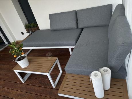 Nowoczesne meble na taras - narożnik modułowy ze stolikiem - Vernon - White