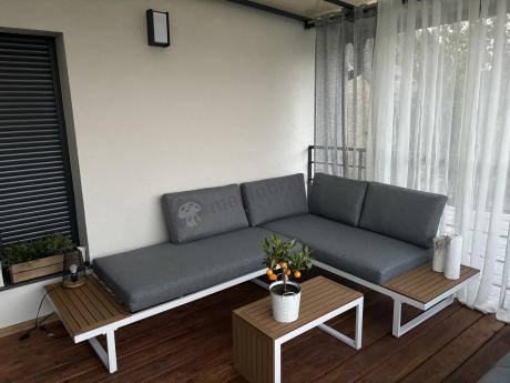 Nowoczesne meble na taras - narożnik modułowy ze stolikiem - Vernon - White