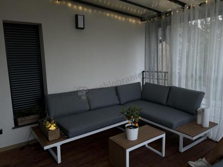 Nowoczesne meble na taras - narożnik modułowy ze stolikiem - Vernon - White