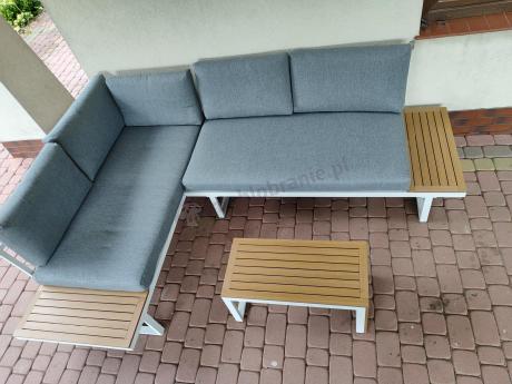 Nowoczesne meble na taras - narożnik modułowy ze stolikiem - Vernon - White