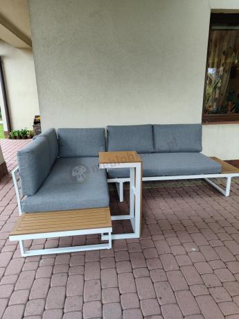 Nowoczesne meble na taras - narożnik modułowy ze stolikiem - Vernon - White