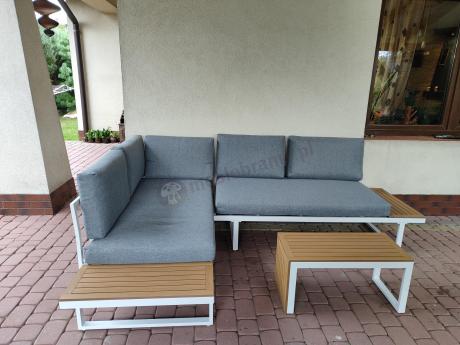 Nowoczesne meble na taras - narożnik modułowy ze stolikiem - Vernon - White