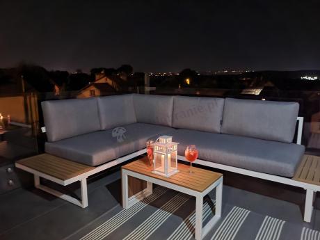 Nowoczesne meble na taras - narożnik modułowy ze stolikiem - Vernon - White