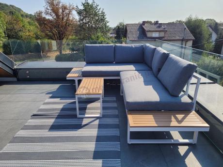 Nowoczesne meble na taras - narożnik modułowy ze stolikiem - Vernon - White