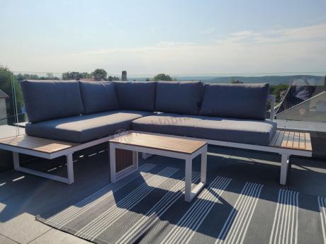 Nowoczesne meble na taras - narożnik modułowy ze stolikiem - Vernon - White