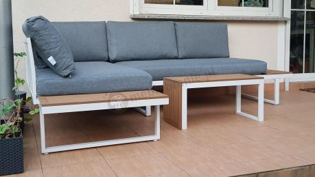 Nowoczesne meble na taras - narożnik modułowy ze stolikiem - Vernon - White