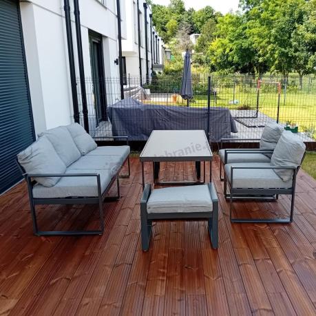Nowoczesne meble na taras - zestaw z sofą fotelami i pufami - Panaon Elite Plus Light Grey
