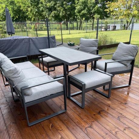 Nowoczesne meble na taras - zestaw z sofą fotelami i pufami - Panaon Elite Plus Light Grey