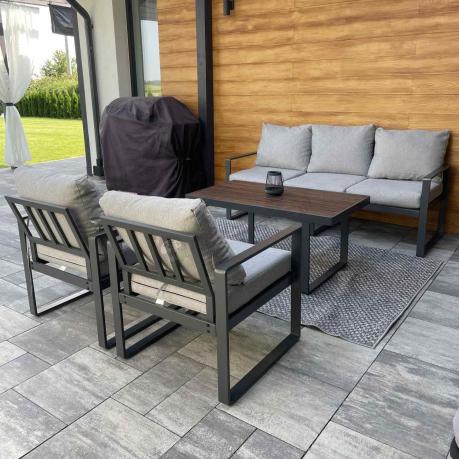 Nowoczesne meble na taras - zestaw z sofą i fotelami - Panaon Dining Light Grey