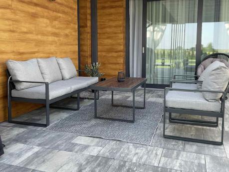 Nowoczesne meble na taras - zestaw z sofą i fotelami - Panaon Dining Light Grey