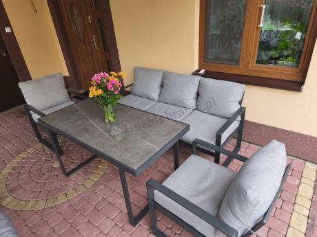 Nowoczesne meble na taras - zestaw z sofą i fotelami 5 osób - Panaon Dining Elite Light Grey