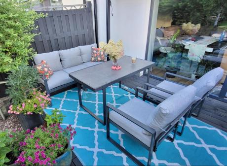 Nowoczesne meble na taras - zestaw z sofą i fotelami 5 osób - Panaon Dining Elite Light Grey