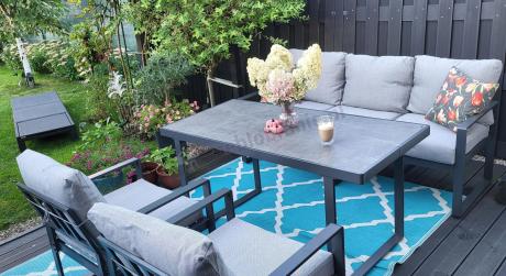 Nowoczesne meble na taras - zestaw z sofą i fotelami 5 osób - Panaon Dining Elite Light Grey