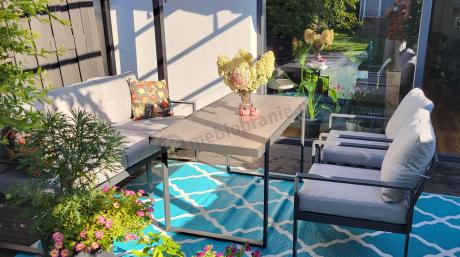 Nowoczesne meble na taras - zestaw z sofą i fotelami 5 osób - Panaon Dining Elite Light Grey