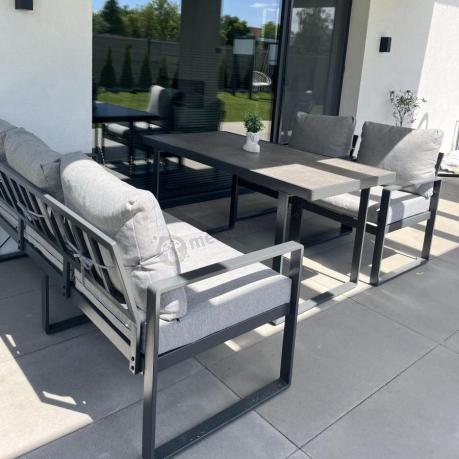 Nowoczesne meble na taras - zestaw z sofą i fotelami 5 osób - Panaon Dining Elite Light Grey