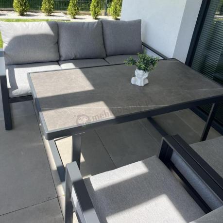 Nowoczesne meble na taras - zestaw z sofą i fotelami 5 osób - Panaon Dining Elite Light Grey