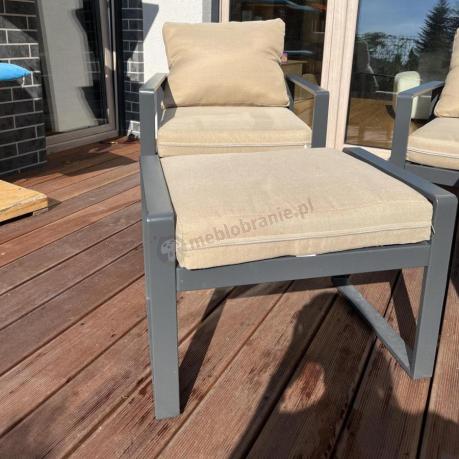 Nowoczesne meble na taras dla 7 osób - sofa 175cm, fotele i pufy - Panaon Dining WB
