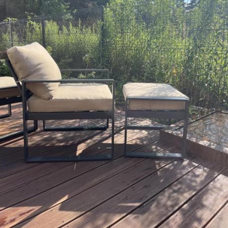 Nowoczesne meble na taras dla 7 osób - sofa 175cm, fotele i pufy - Panaon Dining WB