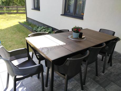 Nowoczesne meble obiadowe do ogrodu Portis ze stołem 200cm i 10 fotelami