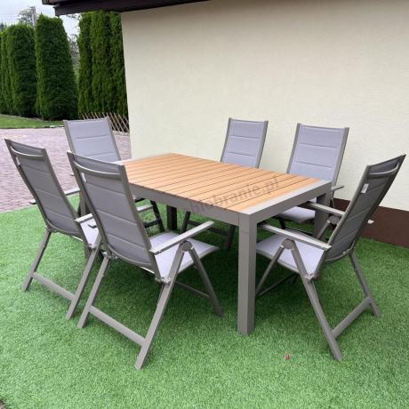 Nowoczesne meble ogrodowe dla 10 osób z rozkładanym stołem 210 i 10 regulowanymi krzesłami Tanami Daven Taupe