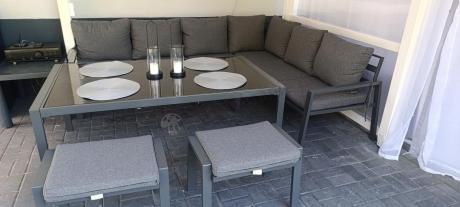 Nowoczesne meble ogrodowe metalowe - narożnik z pufami - Sodor Corner XL - Dark Grey