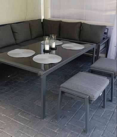 Nowoczesne meble ogrodowe metalowe - narożnik z pufami - Sodor Corner XL - Dark Grey