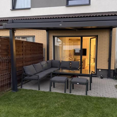 Nowoczesne meble ogrodowe metalowe - narożnik z pufami - Sodor Corner XL - Dark Grey
