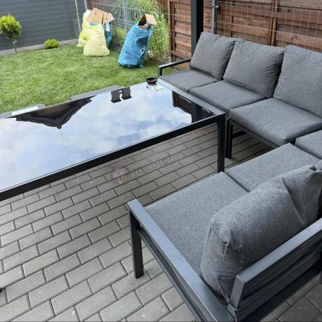 Nowoczesne meble ogrodowe metalowe - narożnik z pufami - Sodor Corner XL - Dark Grey