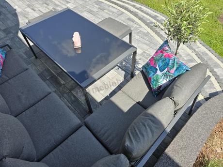 Nowoczesne meble ogrodowe metalowe - narożnik z pufami - Sodor Corner XL - Dark Grey